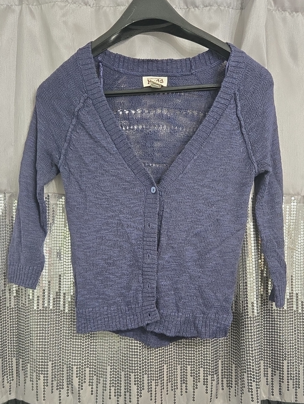 Mudd Women's V-Neck Button Cardigan - Blue-Purple